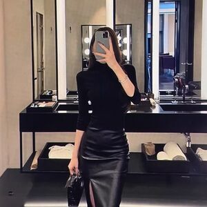 Black Genuine Leather Skirt
